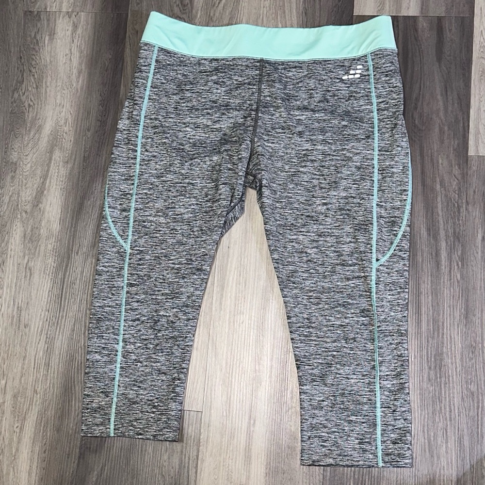 BCG Tru-Wick Black/Gray Marbled Mint Green Accents Active Wear Capi Leggings LRG